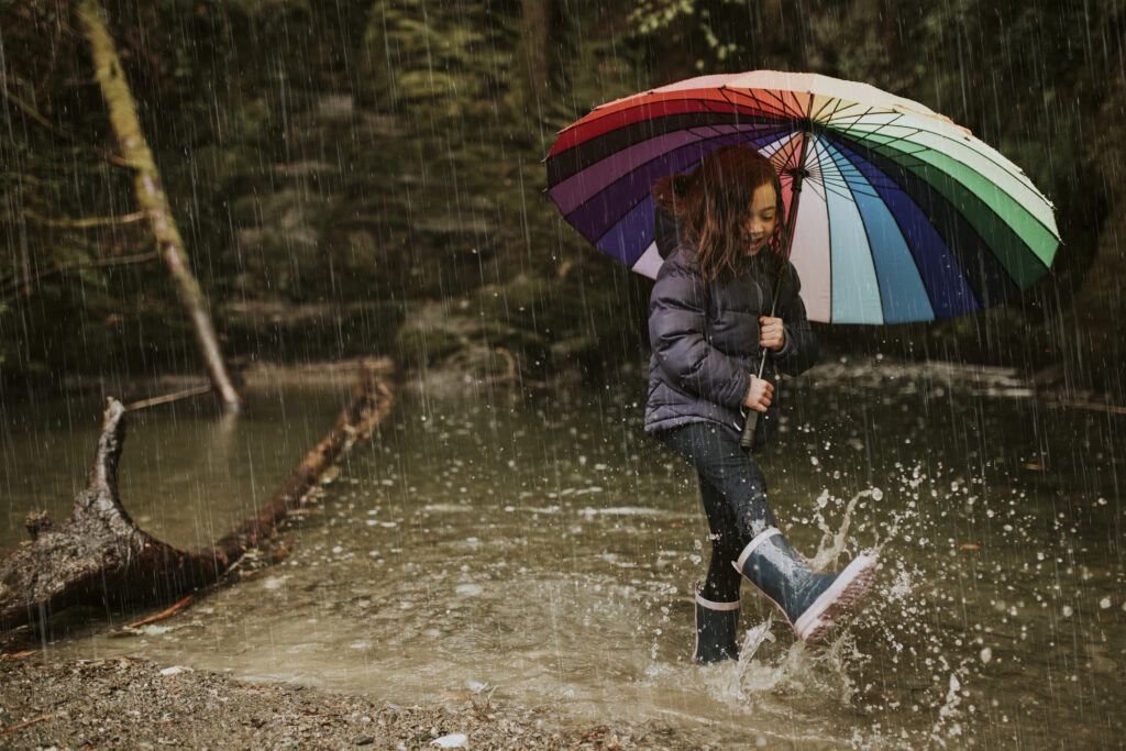 Little girl enjoying rains