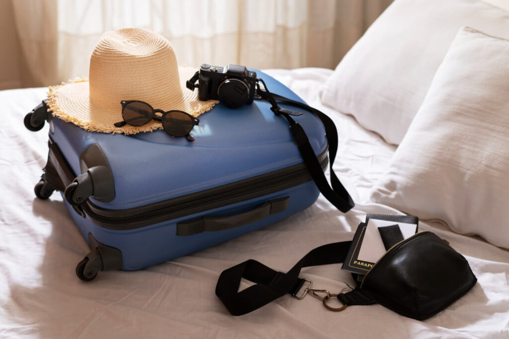 Hotel room with luggage